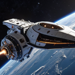 **A futuristic fusion-powered spacecraft hurtling through space, showcasing advanced propulsion technology for faster and more efficient travel.**