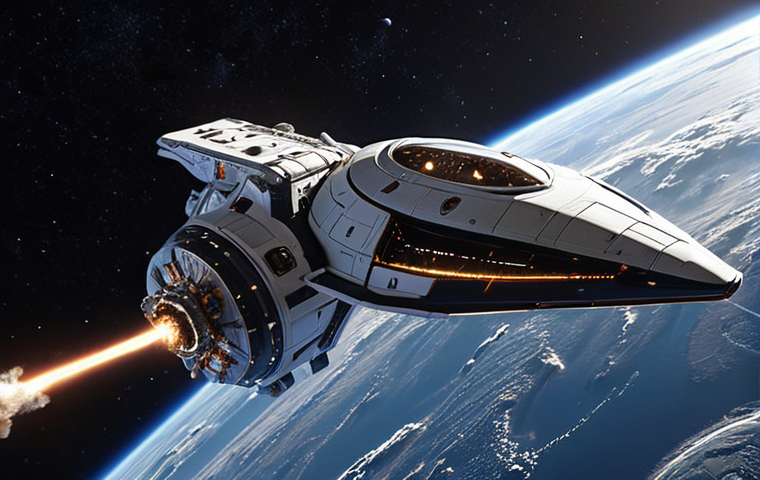 **A futuristic fusion-powered spacecraft hurtling through space, showcasing advanced propulsion technology for faster and more efficient travel.**