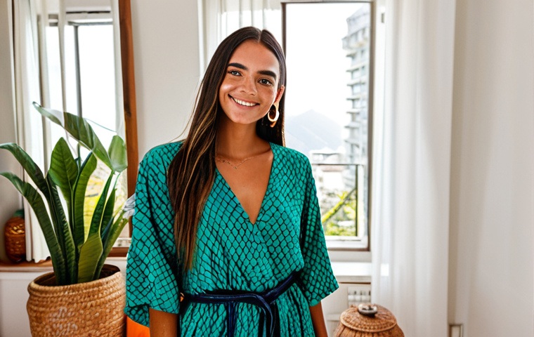 Hyper-Personalized Influencer Marketing**
"A popular Brazilian micro-influencer, fully clothed in fashionable, bohemian-chic attire, showcasing a new eco-friendly skincare product in her sunlit apartment in Rio de Janeiro. The scene is natural and authentic, emphasizing the influencer's genuine connection with her audience. Appropriate content, safe for work, professional photography, perfect anatomy, natural pose, vibrant colors, high-resolution, family-friendly."
**