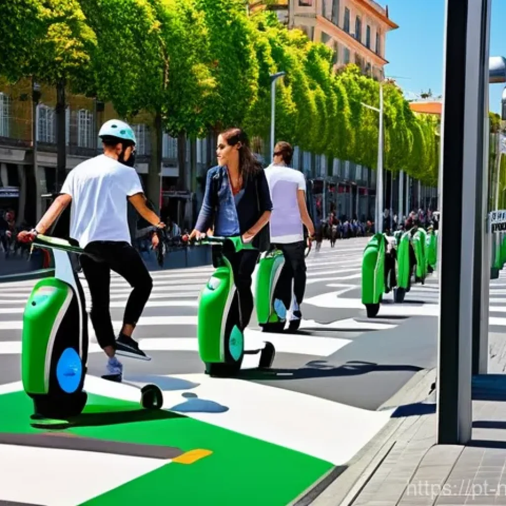 스마트 시티의 발전과 기대 효과 - **Prompt:** A vibrant, sunlit Portuguese city square, bustling with diverse people enjoying intellig...