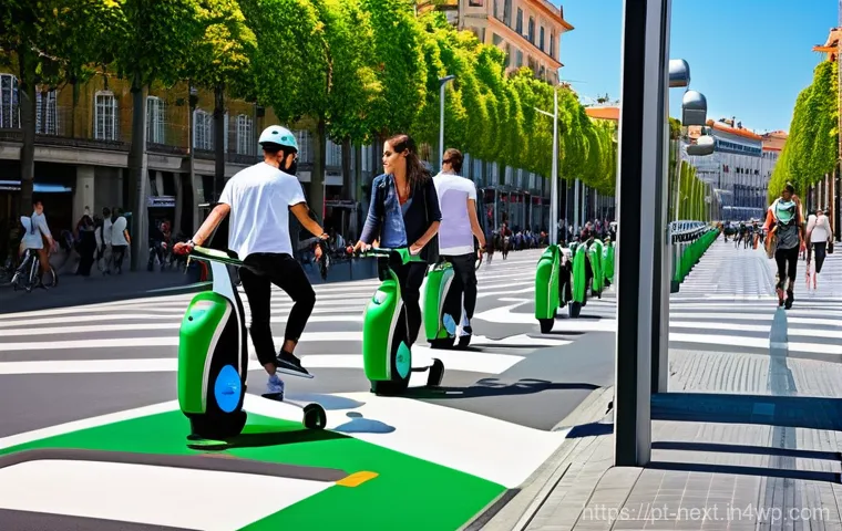 스마트 시티의 발전과 기대 효과 - **Prompt:** A vibrant, sunlit Portuguese city square, bustling with diverse people enjoying intellig...