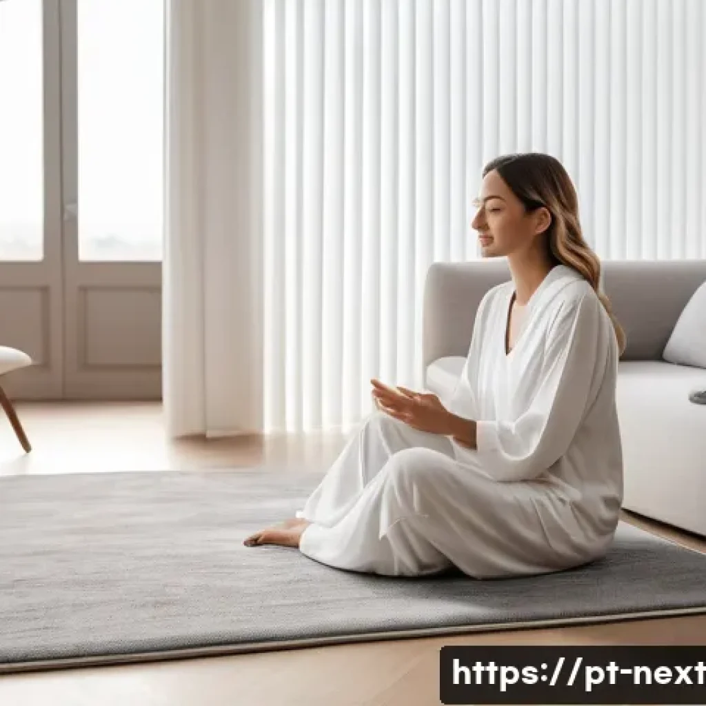 스마트 홈 트렌드와 소비자 수요 - A bright, modern Portuguese living room, early morning, filled with soft, warm light from smart ligh...