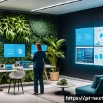 Home 21 미래의 광고와 소비자 참여 - A vibrant digital marketing scene depicting a diverse group of professionals collaborating in a mode...
