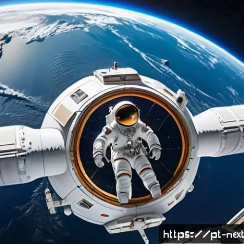 Home 32 우주 산업의 미래와 투자 기회 - A futuristic private space station orbiting Earth, featuring modular habitats with large panoramic w...