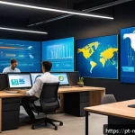 Home 18 인공지능이 바꾸는 직장 환경의 미래 - A modern Brazilian corporate office scene showing diverse professionals collaborating with AI-powere...